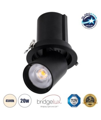 GLOBOSTAR® VIRGO-B 60312 Χωνευτό Κινούμενο Downlight Σποτ LED 20W 2600lm 36° AC 220-240V IP20 Φυσικό Λευκό 4500K - Bridgelux COB Chip & TÜV SÜD Driver - Μαύρο Ματ - Μ13.5 x Π13.5 x Υ14cm - Q11.5cm - 5 Χρόνια Εγγύηση